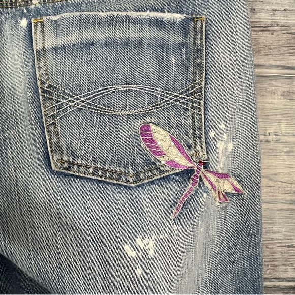 Vintage Y2K New Look Gorgeous Floral Dragonfly Embroidered Blue Jeans Size 14 UK - Picture 11 of 16